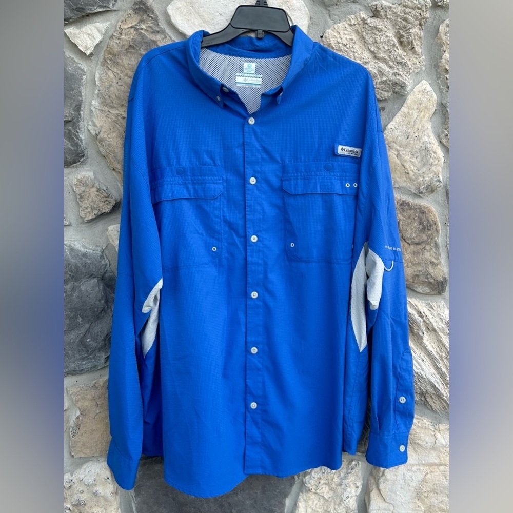 Columbia Mens Omnifreeze Shirt Sz XXL Blue Outdoor Fishing Lightweight Pockets